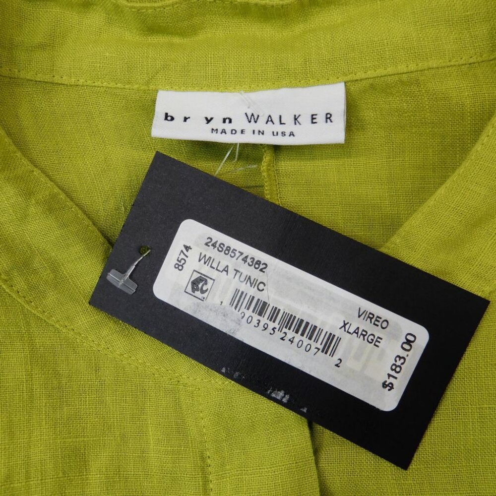 BRYN WALKER Willa LINEN Hi Low TUNIC Top Vireo Lime Green Button Front NEW $183 - Picture 5 of 9